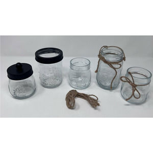 Mason Jar 5pc Bathroom Set‎ Toothbrush & Toothpaste Holder No Lids Extra Twine